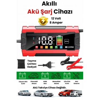 12v 8a Akıllı Akü Şarj Cihazı 12v 8a Lcd Ekranlı Pulse Repair Otomatik Akü Şarj & Desülfatör