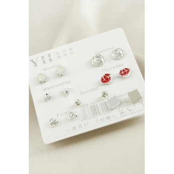 14 Adet Karışık Metal Taşlı Küpe