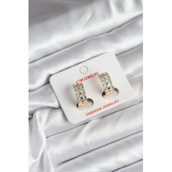 14K Gold Renk Kaplama Zirkon Taşlı CM Kadın Küpe - TJ-BKP11419