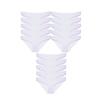15 adet Süper Eko Set Likralı Kadın Slip Külot Beyaz