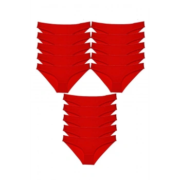 15 adet Süper Eko Set Likralı Kadın Slip Külot Kırmızı