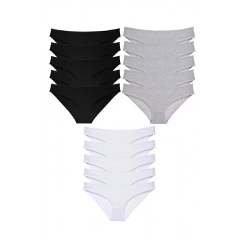 15 Adet Süper Eko Set Likralı Kadın Slip Külot Siyah Gri Beyaz