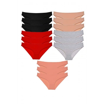 15 adet Süper Eko Set Likralı Kadın Slip Külot Siyah Kırmızı Ten Gri Pudra