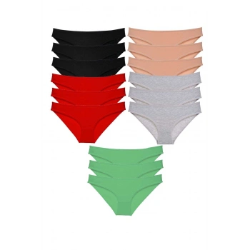 15 adet Süper Eko Set Likralı Kadın Slip Külot Siyah Kırmızı Ten Gri Yeşil