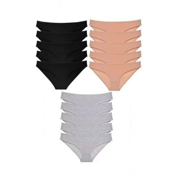 15 Adet Süper Eko Set Likralı Kadın Slip Külot Siyah Ten Gri