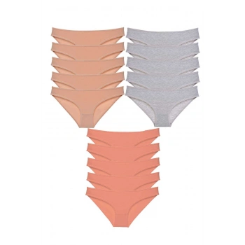 15 adet Süper Eko Set Likralı Kadın Slip Külot Ten Gri Pudra