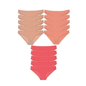 15 adet Süper Eko Set Likralı Kadın Slip Külot Ten Pudra Fuşya