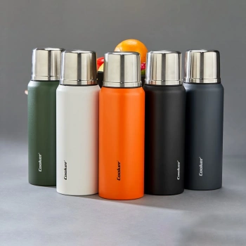 1LT DAĞCI TERMOS RENKLİ ÇİFT CİDARLI PASLANMAZ ÇELİK - SIZDIRMAZ KAPAK = BARDAK (4887)