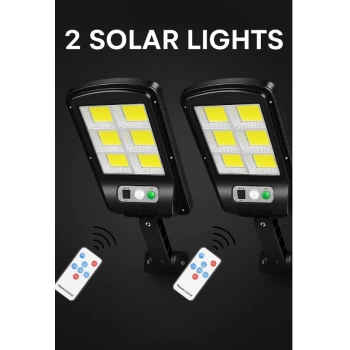 2  Adet  Büyük Boy 128 Led Solar Bahçe Sokak Lambası Hareket Sensörlü Kumandalı 3 Modlu  Güneş