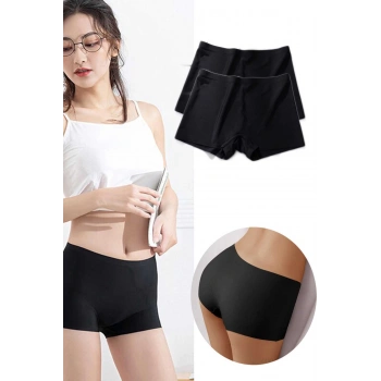 2 Adet Kadın Dikişsiz Görünmez İz Yapmaz Mini Şort Boxer Siyah