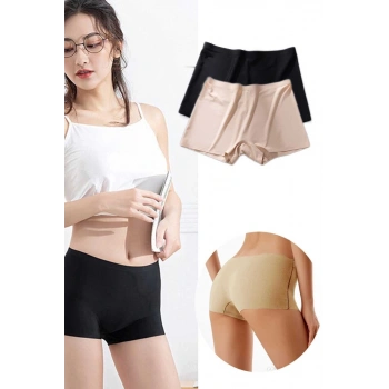 2 Adet Kadın Dikişsiz Görünmez İz Yapmaz Mini Şort Boxer Siyah Ten mudanis