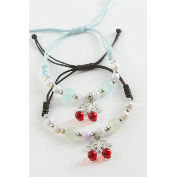 2 Adet Kiraz Zirkon Taşlı Lüks İp Bileklik