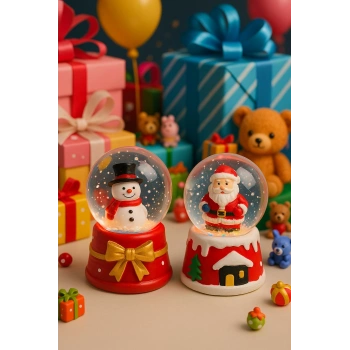 2 Adet Led Işıklı Mini Kar Küresi 6,5 cm – Noel Baba & Kardan Adam Dekoratif Işıklı Biblo