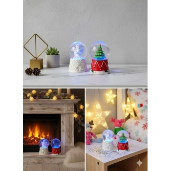 2 Adet Mini Kar Küresi 6,5 cm – Melek  & Çam Ağacı Temalı Dekoratif  Yılbaşı Noel Hediyesi