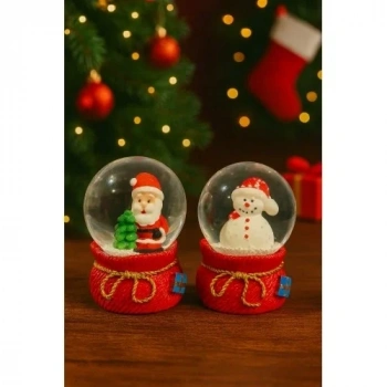 2 Adet  Mini Kar Küresi 6,5 cm – Noel Baba & Kardan Adam Dekoratif Yılbaşı Biblo
