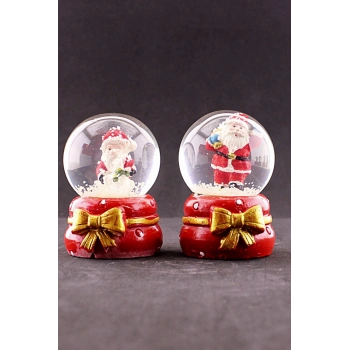 2 Adet Yeni Yıl  Noel Temalı Kurdele Detaylı Mini Boy Işıklı Kar Küresi 6,5 cm