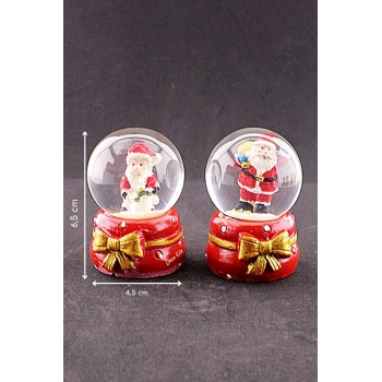 2 Adet Yeni Yıl Noel Baba Temalı Kurdele Detaylı Mini Boy Işıklı Kar Küresi 6,5 cm B