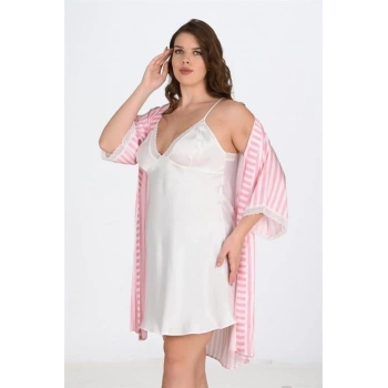 2li Beyaz-pembe Sabahlık Takımı Bigsize 6210
