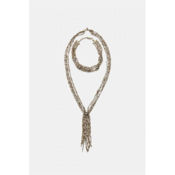 2li Boncuklu Gerdanlık Kolye - Kahverengi