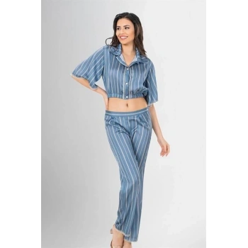 2li Desenli Saten Pijama Takımı
