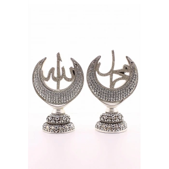 2li Gümüş Allah Muhammed Hilal Orta Boy Biblo 20cm-06
