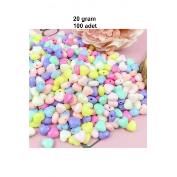 20 gr (100 adet) Şeker Rengi Akrilik Kalp Boncuklar Renkli Karışık Plastik Pastel Boncuklar Ara Boncuk Kalp Şekilli Kolye Bilezik için