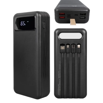 20000 MAH DİJİTAL GÖSTERGELİ USB-MICRO-LIGHTNING-TYPE-C GİRİŞLİ VE KABLOLU POWERBANK (4887)