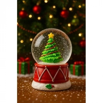 Yılbaşı Noel Süslü Çam Ağacı Temalı Mini Boy Işıklı Kar Küresi 6.5 cm A