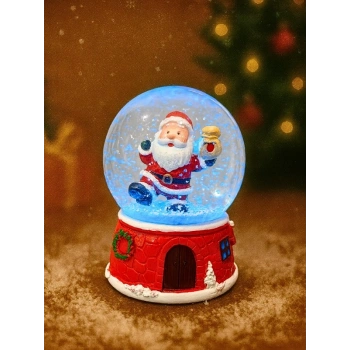 Yılbaşı Temalı 9 cm Orta Boy Kar Küresi - Yeni Yıl led Işıklı Noel Baba Süsü 47