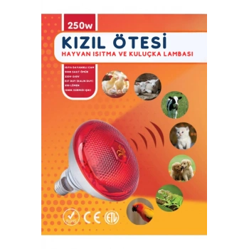 250w Kızılötesi (infrared) Isıtıcılı Hayvan Isıtma Ve Kuluçka Lambası (kırmızı Işık) E27 (kalın Duy)