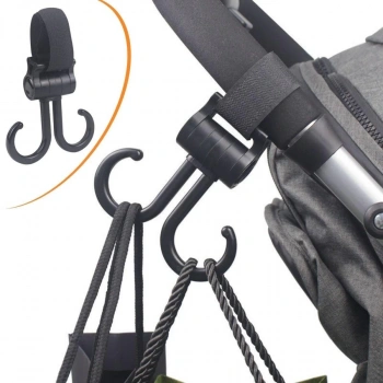 2li Bebek Arabasına Uyumlu Cırtlı  Eşya Taşıma Aparatı 360 Derece Dönebilen Plastik Kanca (4887)