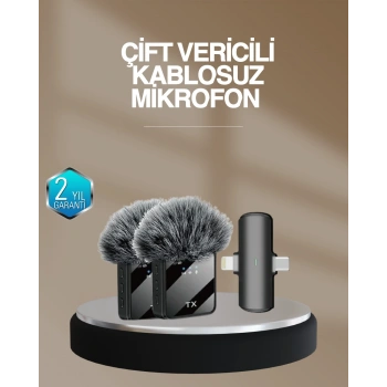 2’li Kablosuz Yaka Mikrofonu Type-c Ve Lightning Uyumlu Profesyonel Set