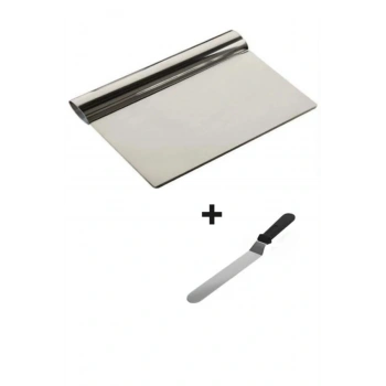 2li Set Hamur Şekillendirici Eğik Pasta Spatulası +Metal Hamur Kesici Kazıyıcı Spatula