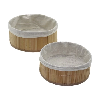 2Lİ YUVARLAK BAMBU KENAR ORGANİZER SEPET AHŞAP ALTLIK - BEZLİ Ç:24.5CM Y:10CM - Ç:20CM Y:8CM (4887)