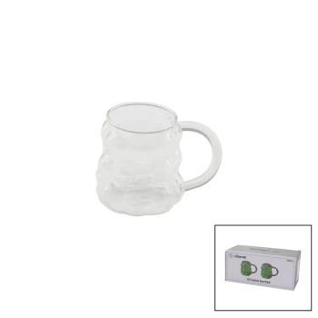 2PCS  ÜZÜM - KABARCIKLI KULPLU CAM BARDAK TERMİSİL - ISIYA DAYANIKLI BOROSİLİKAT350ML (4887)