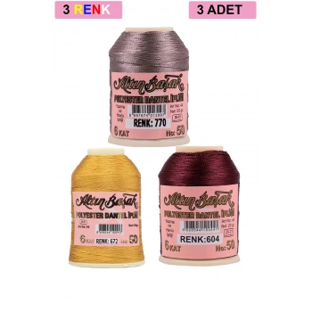 3 Adet Altınbaşak Oya ve Dantel İpi 20 gr -  - No: 672 - 604 - 770