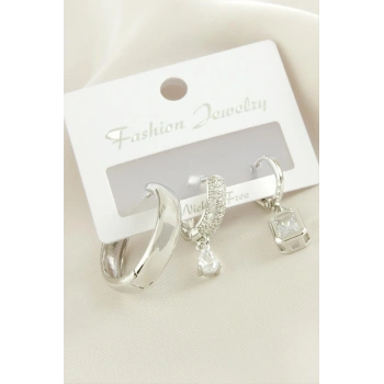 3 Adet Baget Zirkon Taşlı Küpe