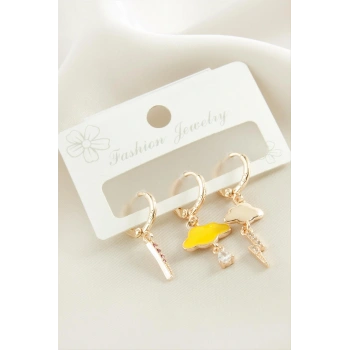 3 Adet Bulut Şimşek Zirkon Taşlı Küpe