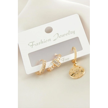 3 Adet Çiçek Zirkon Taşlı Küpe