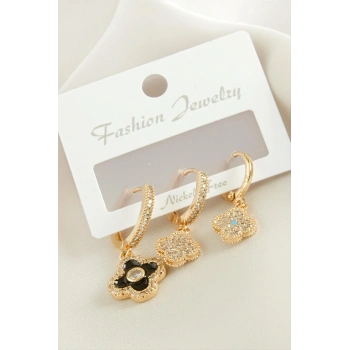 3 Adet Çiçek Zirkon Taşlı Küpe