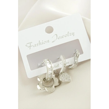 3 Adet Çiçek Zirkon Taşlı Küpe