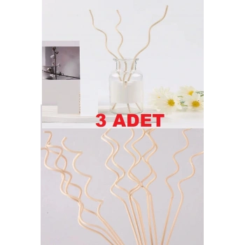 3 Adet Dalgalı Model Aromaterapi Dağıtıcı Rattan Sopa- Ev Dekor Şişe - Koku Yağı Ahşap Difüzör Çubuk