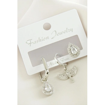 3 Adet Damla Zirkon Taşlı Küpe