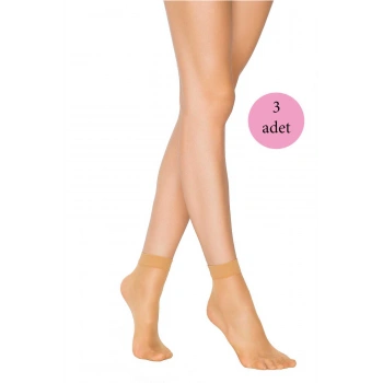 3 Adet Fit 15 Soket Ince Parlak Kısa Çorap Ten