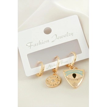 3 Adet Göz Zirkon Taşlı Küpe