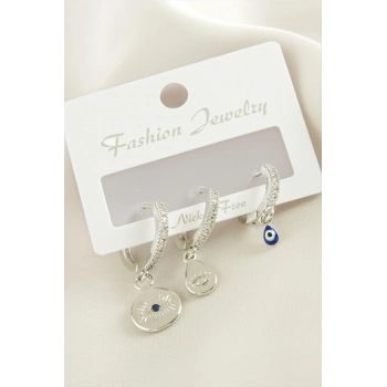 3 Adet Göz Zirkon Taşlı Küpe