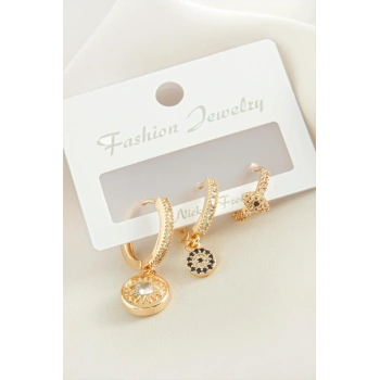 3 Adet Göz Zirkon Taşlı Küpe