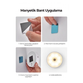 3 Adet Hareket Sensörlü Beyaz Işık Led Gece Lambası – Kablosuz 8 Ledli | Merdiven, Koridor
