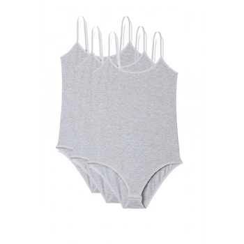 3 Adet İp Askılı Kadın Çıtçıtlı Body Gri