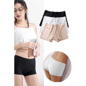 3 Adet Kadın Dikişsiz Görünmez İz Yapmaz Mini Şort Boxer Siyah Beyaz Ten